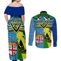 Custom Malampa Fiji Day Couples Matching Off Shoulder Maxi Dress and Long Sleeve Button Shirts Together We Grow Proud Polynesian Tapa Artsy LT14 - Polynesian Pride