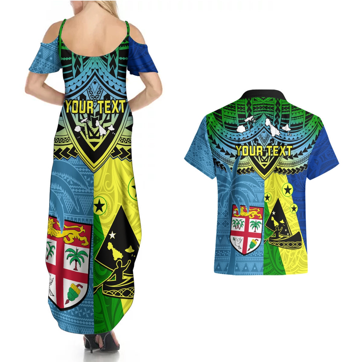 Custom Malampa Fiji Day Couples Matching Summer Maxi Dress and Hawaiian Shirt Together We Grow Proud Polynesian Tapa Artsy LT14 - Polynesian Pride