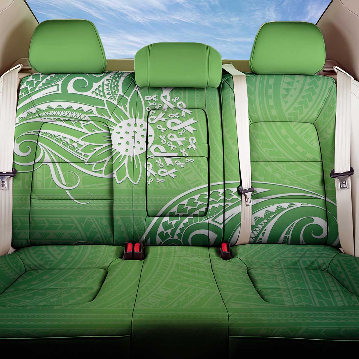 Polynesia Depression Awareness Back Car Seat Cover Sunflower Green Ribbons Polynesian Tattoo