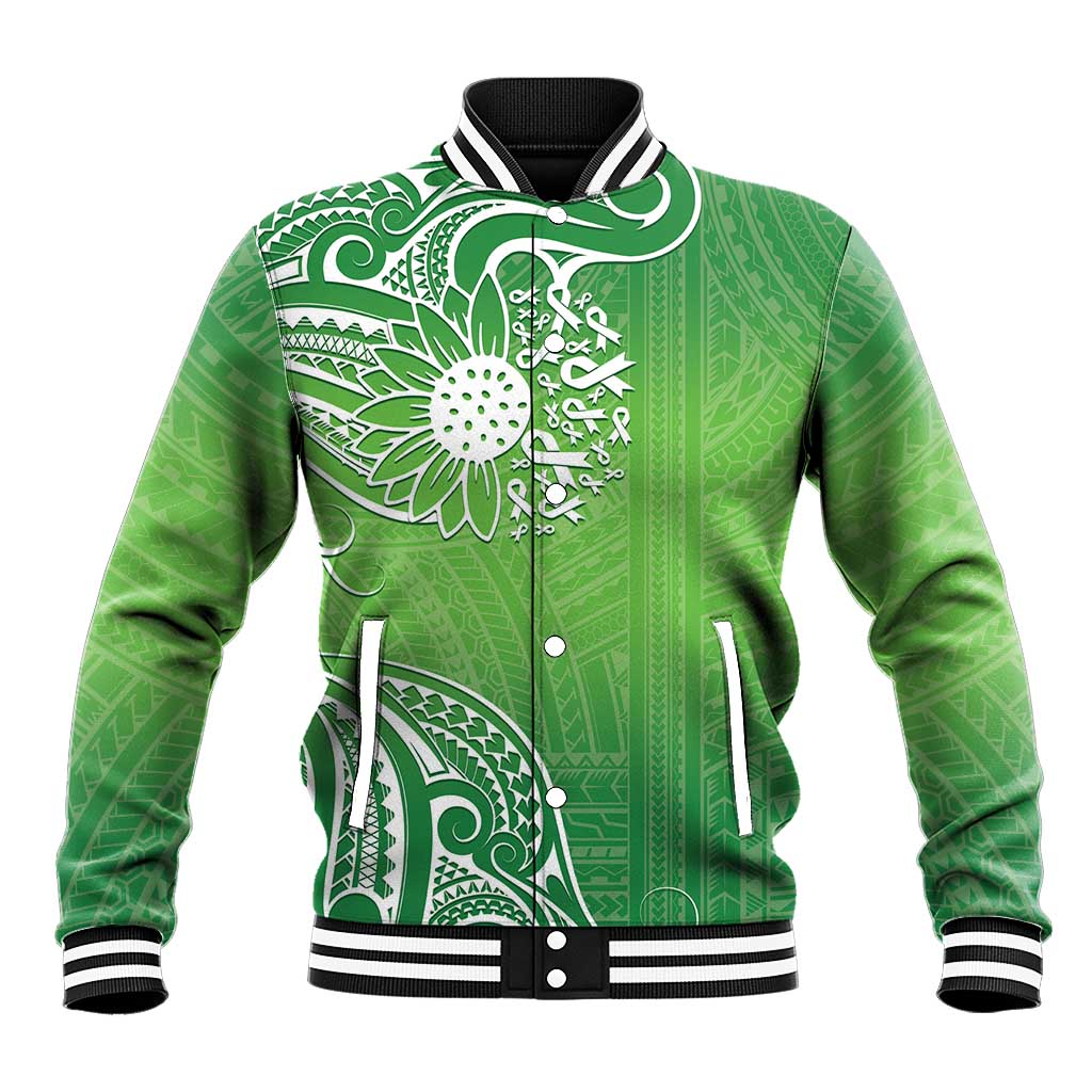 Polynesia Depression Awareness Baseball Jacket Sunflower Green Ribbons Polynesian Tattoo LT14 Unisex Green - Polynesian Pride