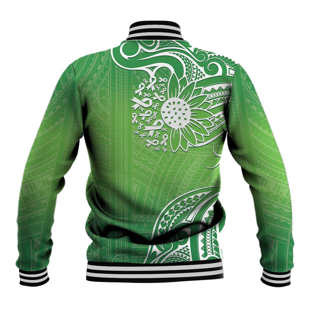 Polynesia Depression Awareness Baseball Jacket Sunflower Green Ribbons Polynesian Tattoo LT14 - Polynesian Pride