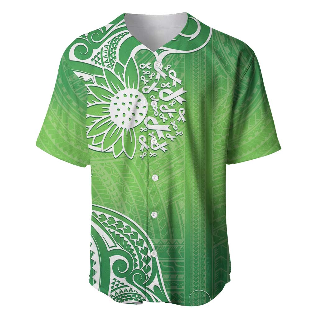 Polynesia Depression Awareness Baseball Jersey Sunflower Green Ribbons Polynesian Tattoo