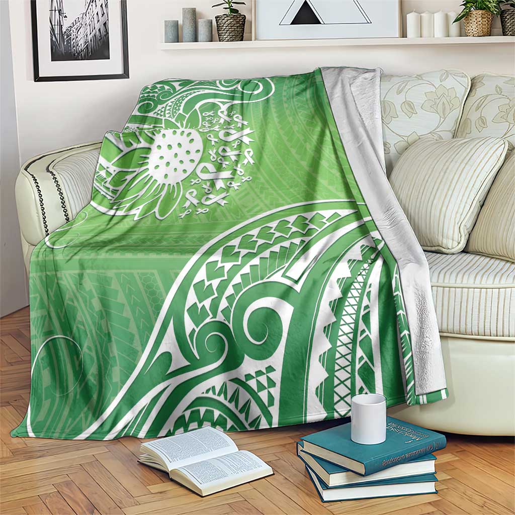 Polynesia Depression Awareness Blanket Sunflower Green Ribbons Polynesian Tattoo