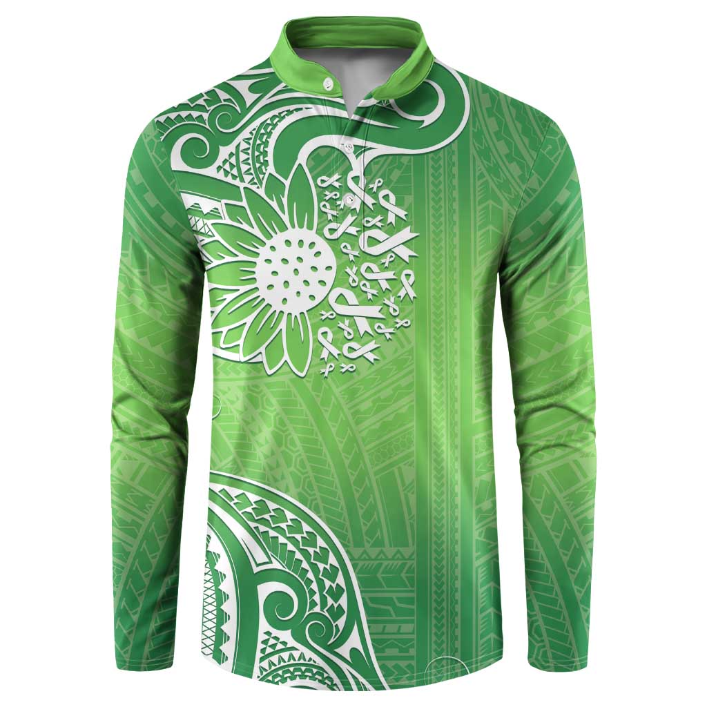 Polynesia Depression Awareness Button Sweatshirt Sunflower Green Ribbons Polynesian Tattoo LT14 Green - Polynesian Pride