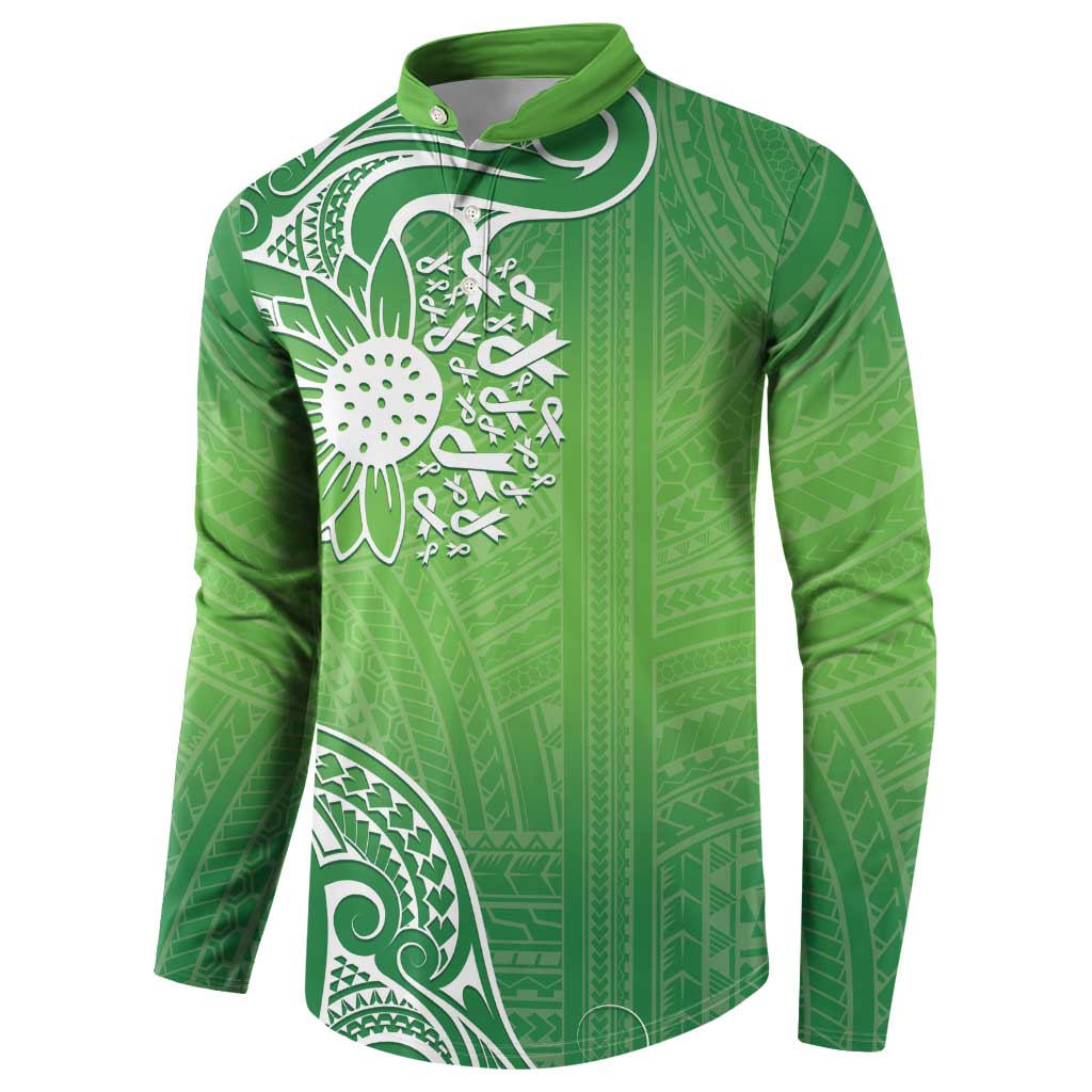 Polynesia Depression Awareness Button Sweatshirt Sunflower Green Ribbons Polynesian Tattoo LT14 - Polynesian Pride