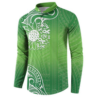 Polynesia Depression Awareness Button Sweatshirt Sunflower Green Ribbons Polynesian Tattoo LT14 - Polynesian Pride
