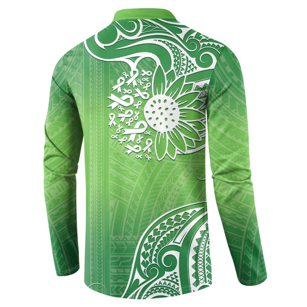 Polynesia Depression Awareness Button Sweatshirt Sunflower Green Ribbons Polynesian Tattoo LT14 - Polynesian Pride