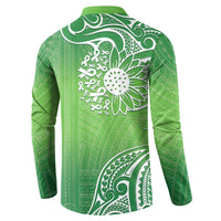 Polynesia Depression Awareness Button Sweatshirt Sunflower Green Ribbons Polynesian Tattoo LT14 - Polynesian Pride