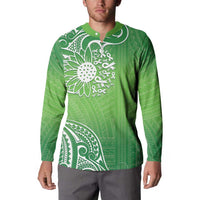Polynesia Depression Awareness Button Sweatshirt Sunflower Green Ribbons Polynesian Tattoo LT14 - Polynesian Pride