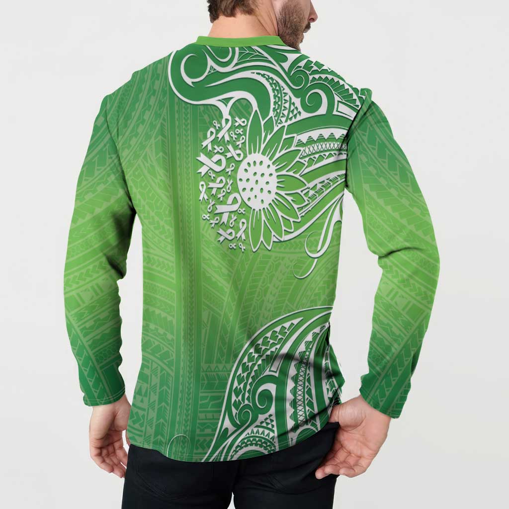 Polynesia Depression Awareness Button Sweatshirt Sunflower Green Ribbons Polynesian Tattoo LT14 - Polynesian Pride