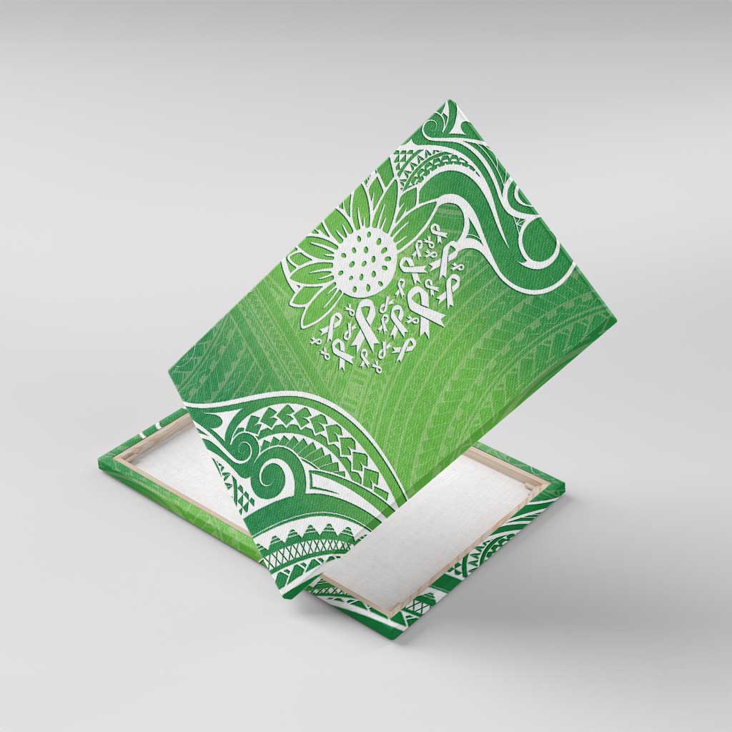 Polynesia Depression Awareness Canvas Wall Art Sunflower Green Ribbons Polynesian Tattoo LT14 With Frame Green - Polynesian Pride