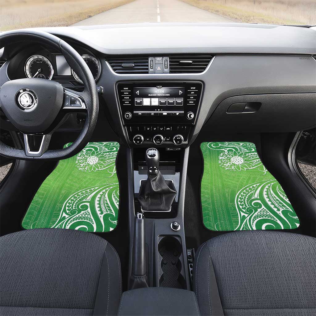 Polynesia Depression Awareness Car Mats Sunflower Green Ribbons Polynesian Tattoo LT14 Set 2pcs - Front Green - Polynesian Pride