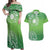 Polynesia Depression Awareness Couples Matching Off Shoulder Maxi Dress and Hawaiian Shirt Sunflower Green Ribbons Polynesian Tattoo