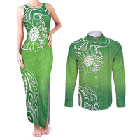 Polynesia Depression Awareness Couples Matching Tank Maxi Dress and Long Sleeve Button Shirt Sunflower Green Ribbons Polynesian Tattoo LT14 Green - Polynesian Pride