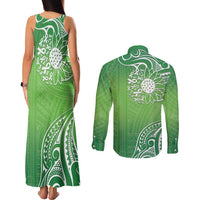 Polynesia Depression Awareness Couples Matching Tank Maxi Dress and Long Sleeve Button Shirt Sunflower Green Ribbons Polynesian Tattoo LT14 - Polynesian Pride