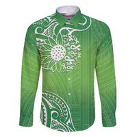 Polynesia Depression Awareness Family Matching Off Shoulder Short Dress and Hawaiian Shirt Sunflower Green Ribbons Polynesian Tattoo