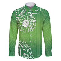 Polynesia Depression Awareness Family Matching Summer Maxi Dress and Hawaiian Shirt Sunflower Green Ribbons Polynesian Tattoo
