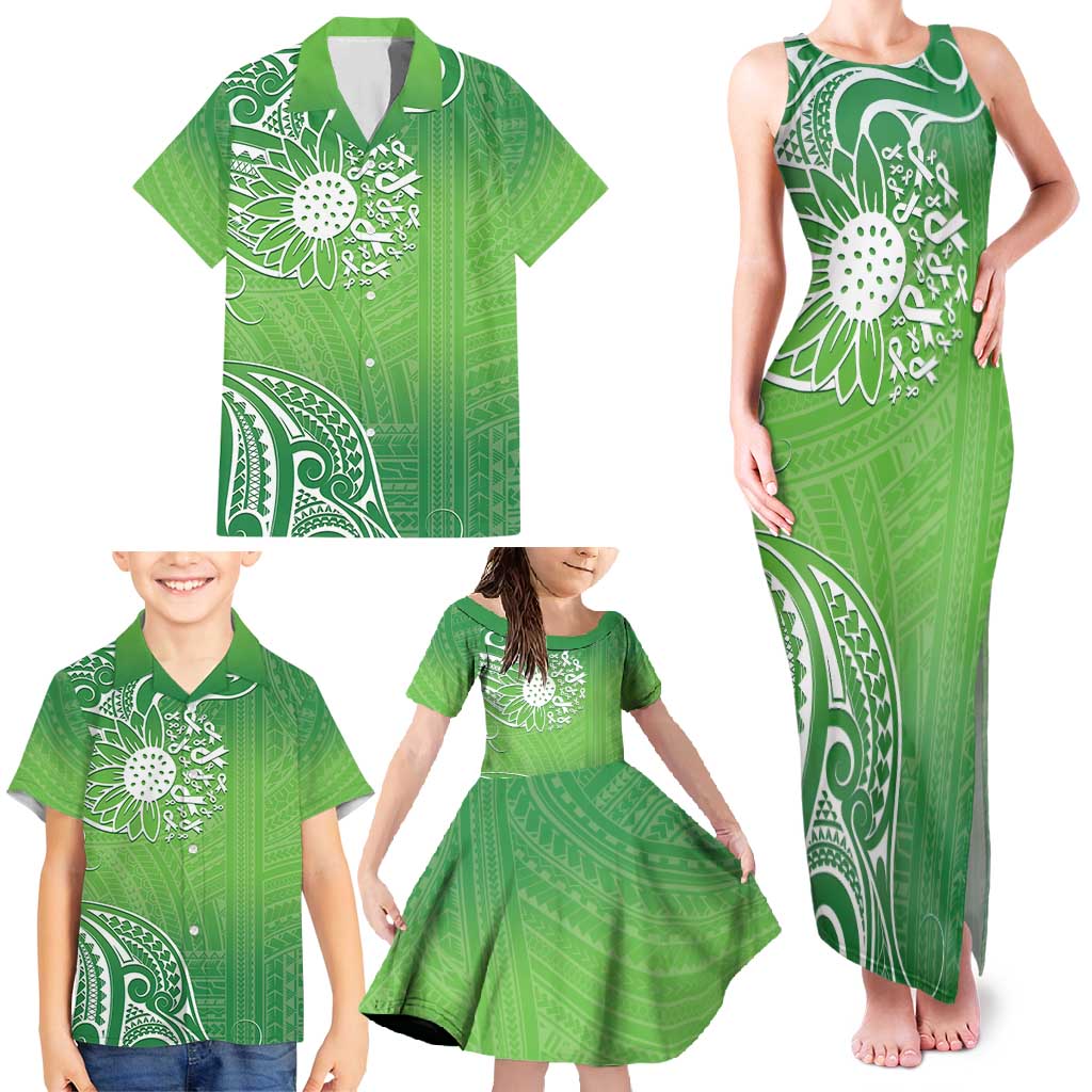 Polynesia Depression Awareness Family Matching Tank Maxi Dress and Hawaiian Shirt Sunflower Green Ribbons Polynesian Tattoo LT14 - Polynesian Pride
