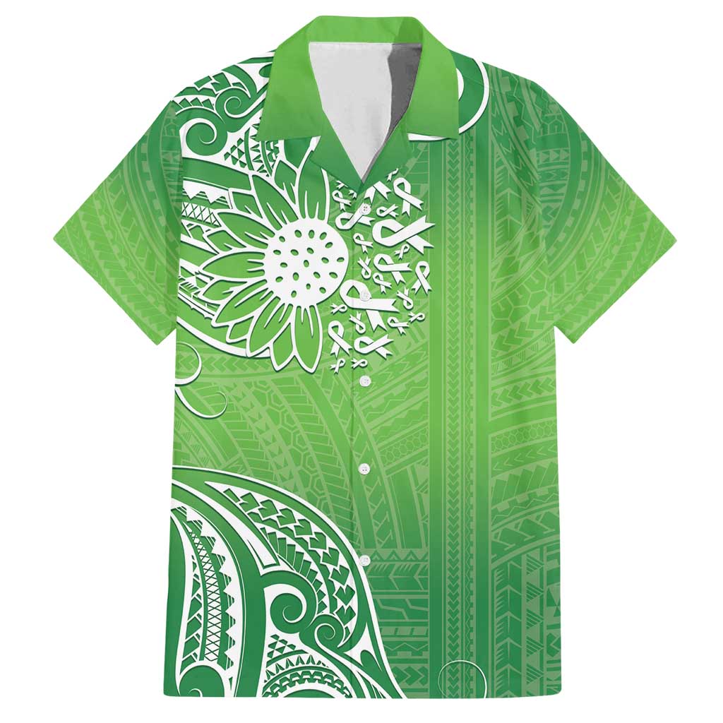 Polynesia Depression Awareness Family Matching Tank Maxi Dress and Hawaiian Shirt Sunflower Green Ribbons Polynesian Tattoo LT14 Dad's Shirt - Short Sleeve Green - Polynesian Pride