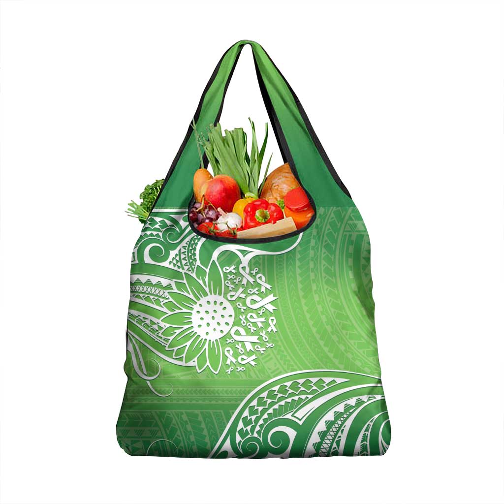 Polynesia Depression Awareness Grocery Bag Sunflower Green Ribbons Polynesian Tattoo LT14 1-pack One Size Green - Polynesian Pride