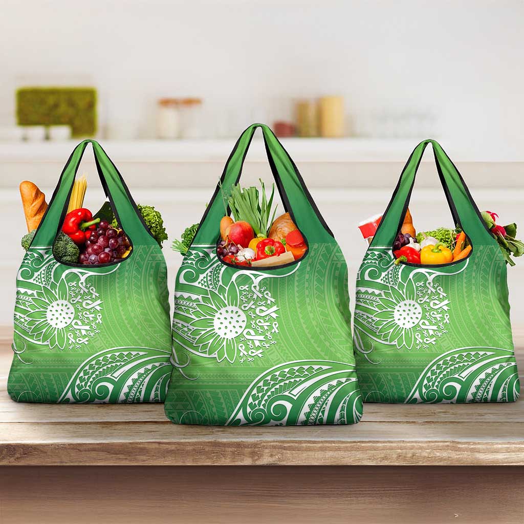 Polynesia Depression Awareness Grocery Bag Sunflower Green Ribbons Polynesian Tattoo LT14 3-pack One Size Green - Polynesian Pride