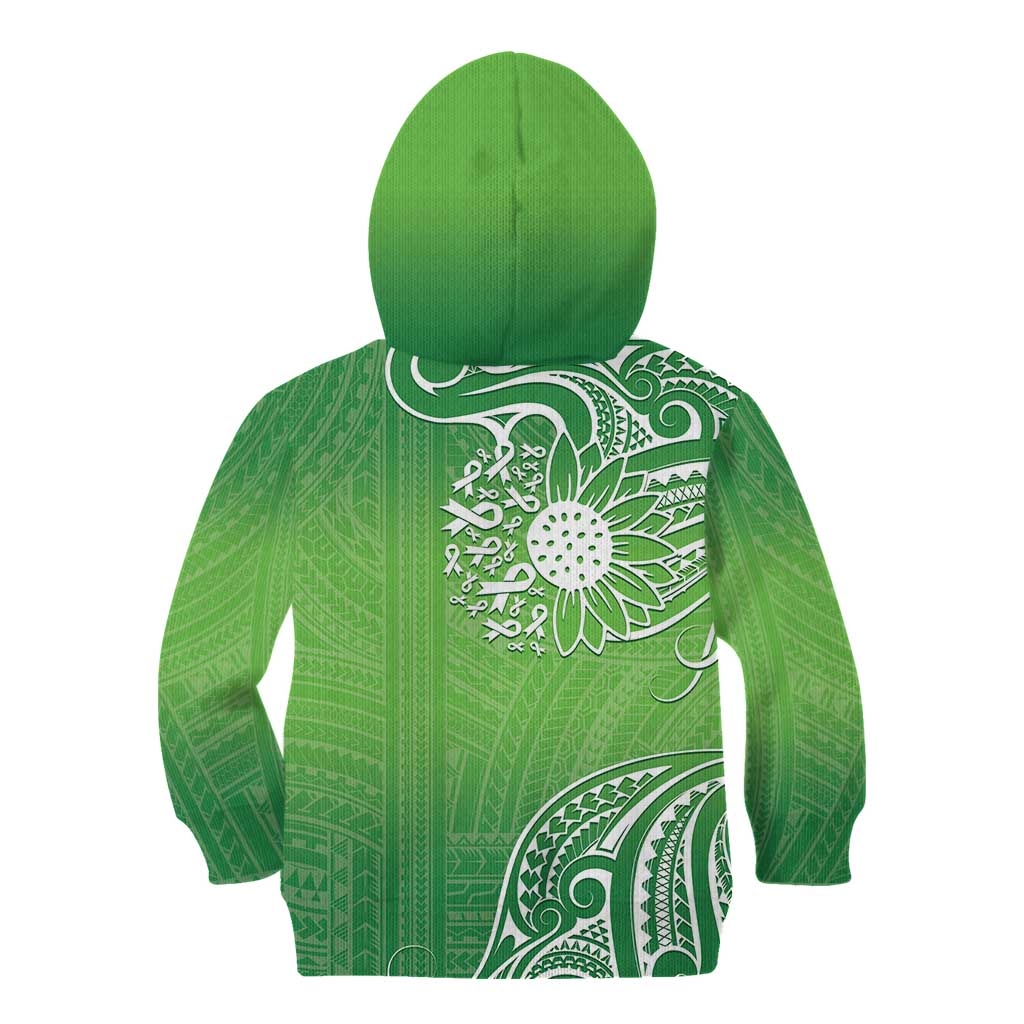 Polynesia Depression Awareness Kid Hoodie Sunflower Green Ribbons Polynesian Tattoo