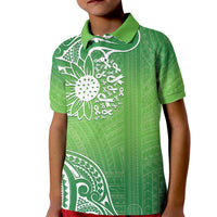 Polynesia Depression Awareness Kid Polo Shirt Sunflower Green Ribbons Polynesian Tattoo
