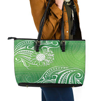 Polynesia Depression Awareness Leather Tote Bag Sunflower Green Ribbons Polynesian Tattoo LT14 - Polynesian Pride