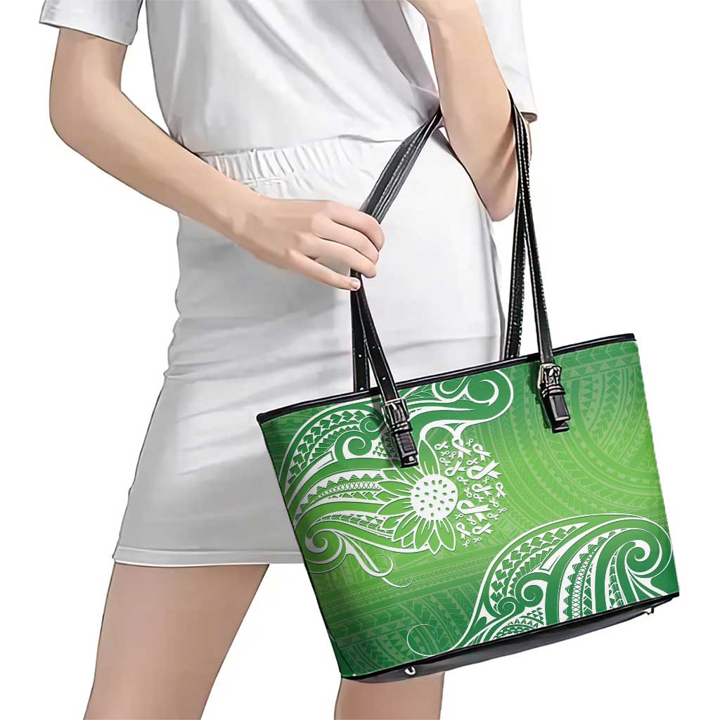 Polynesia Depression Awareness Leather Tote Bag Sunflower Green Ribbons Polynesian Tattoo LT14 - Polynesian Pride