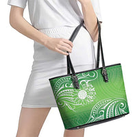 Polynesia Depression Awareness Leather Tote Bag Sunflower Green Ribbons Polynesian Tattoo LT14 - Polynesian Pride