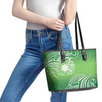 Polynesia Depression Awareness Leather Tote Bag Sunflower Green Ribbons Polynesian Tattoo LT14 - Polynesian Pride