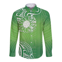 Polynesia Depression Awareness Long Sleeve Button Shirt Sunflower Green Ribbons Polynesian Tattoo LT14 Unisex Green - Polynesian Pride