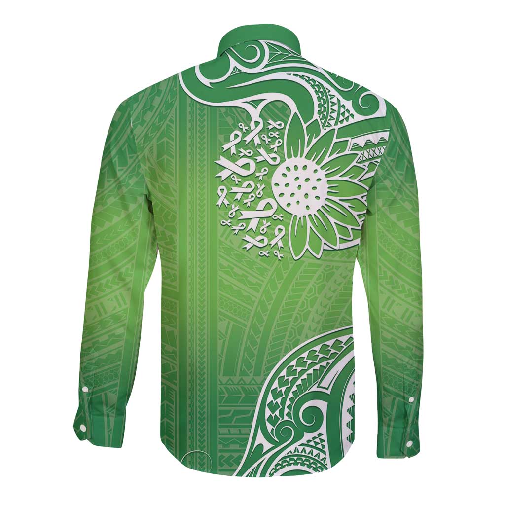 Polynesia Depression Awareness Long Sleeve Button Shirt Sunflower Green Ribbons Polynesian Tattoo LT14 - Polynesian Pride