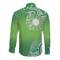 Polynesia Depression Awareness Long Sleeve Button Shirt Sunflower Green Ribbons Polynesian Tattoo LT14 - Polynesian Pride