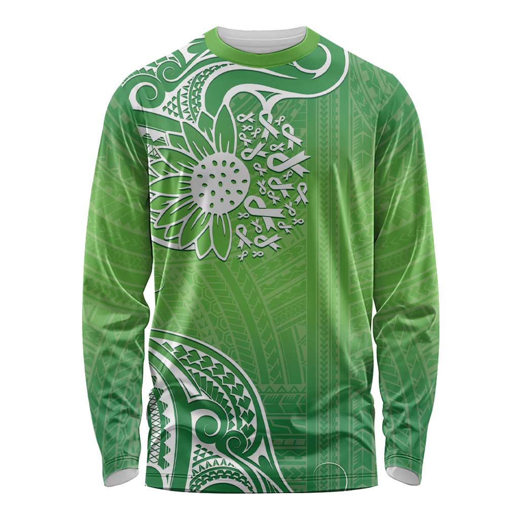 Polynesia Depression Awareness Long Sleeve Shirt Sunflower Green Ribbons Polynesian Tattoo