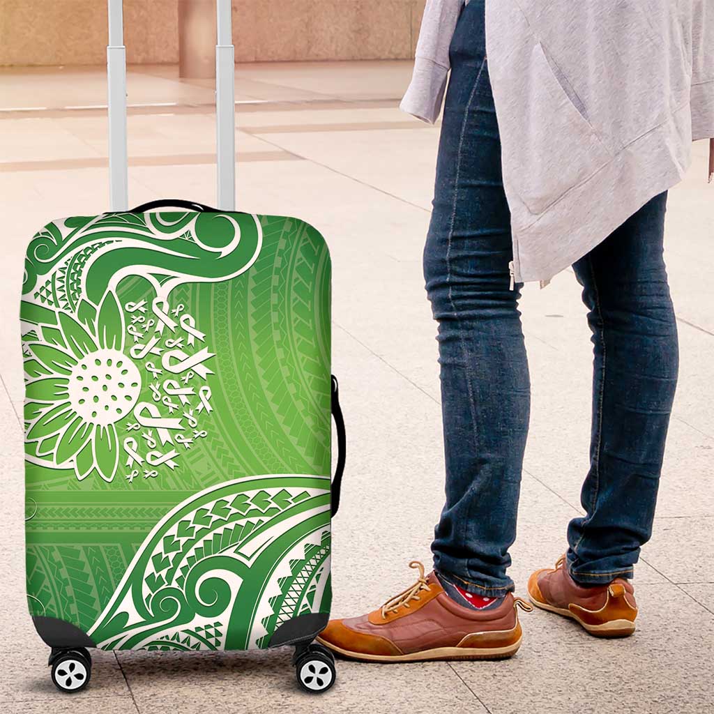 Polynesia Depression Awareness Luggage Cover Sunflower Green Ribbons Polynesian Tattoo LT14 Green - Polynesian Pride