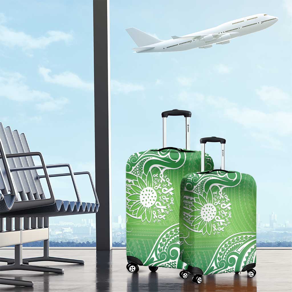 Polynesia Depression Awareness Luggage Cover Sunflower Green Ribbons Polynesian Tattoo LT14 - Polynesian Pride