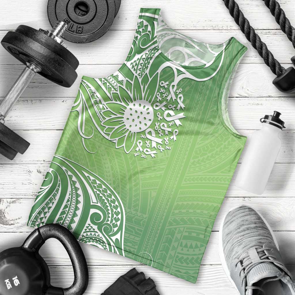 Polynesia Depression Awareness Men Tank Top Sunflower Green Ribbons Polynesian Tattoo LT14 - Polynesian Pride