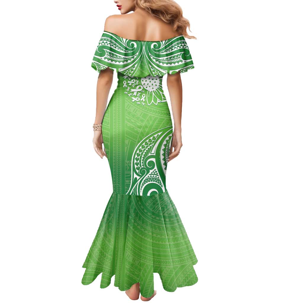 Polynesia Depression Awareness Mermaid Dress Sunflower Green Ribbons Polynesian Tattoo