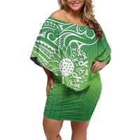 Polynesia Depression Awareness Off Shoulder Short Dress Sunflower Green Ribbons Polynesian Tattoo LT14 Women Green - Polynesian Pride