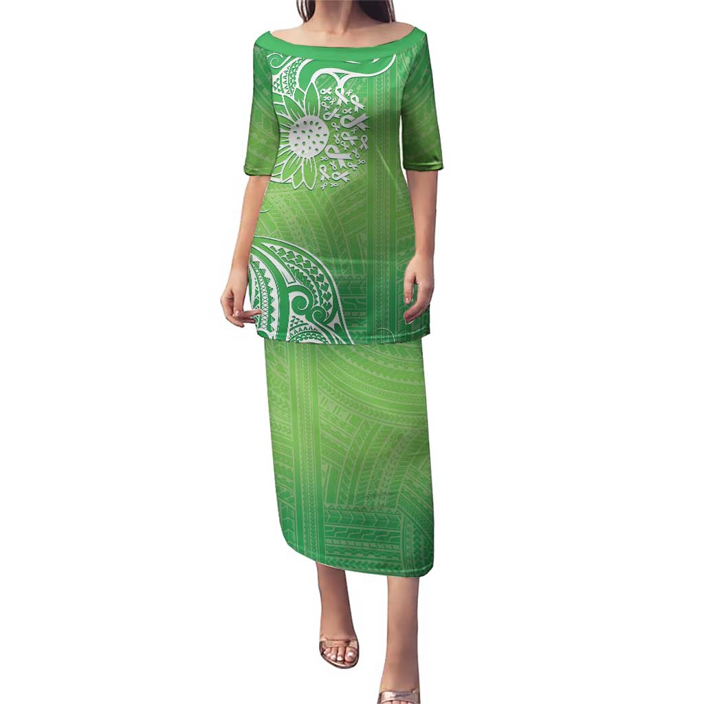 Polynesia Depression Awareness Puletasi Sunflower Green Ribbons Polynesian Tattoo LT14 Long Dress Green - Polynesian Pride