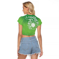 Polynesia Depression Awareness Raglan Cropped T Shirt Sunflower Green Ribbons Polynesian Tattoo