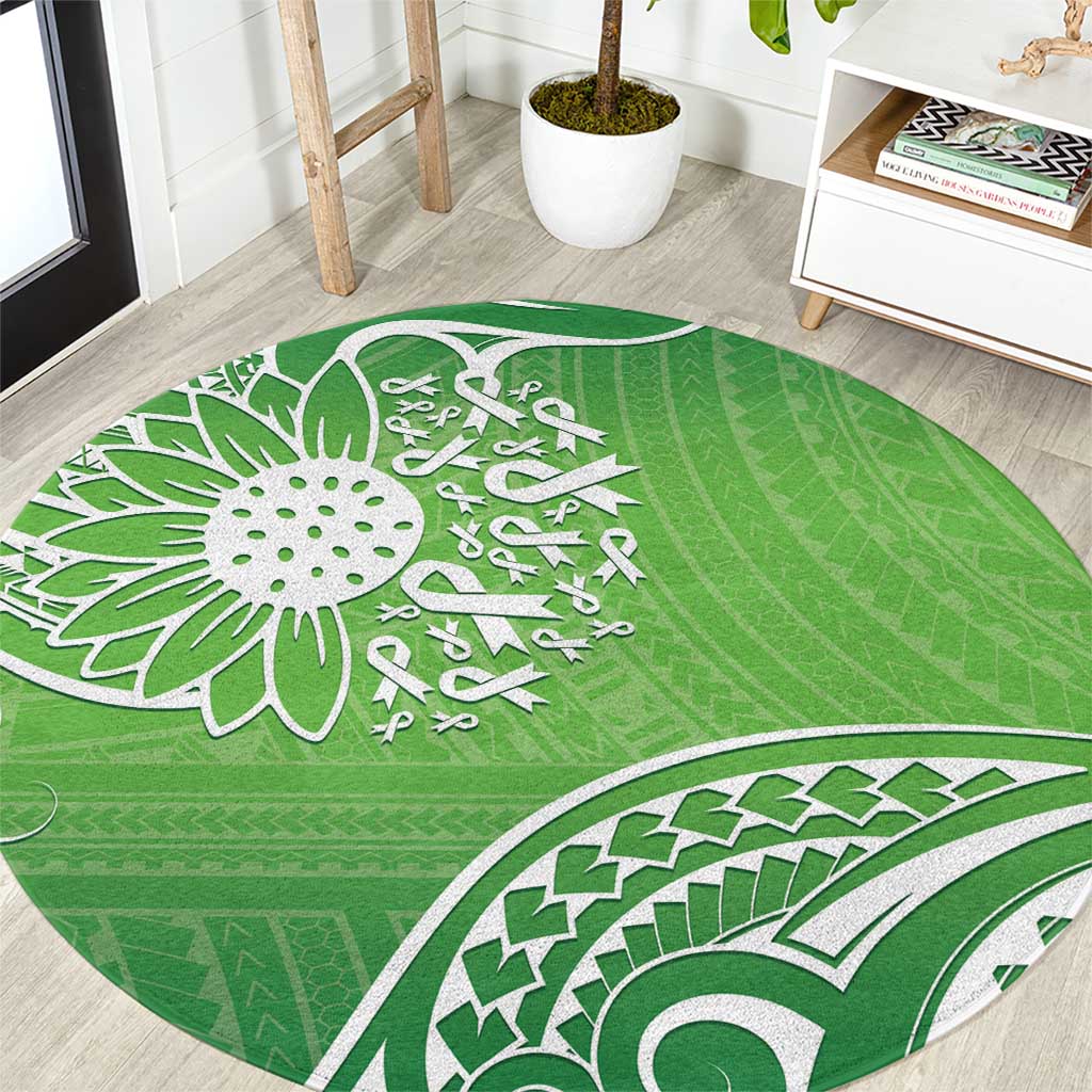 Polynesia Depression Awareness Round Carpet Sunflower Green Ribbons Polynesian Tattoo