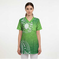 Polynesia Depression Awareness Scrub Top Sunflower Green Ribbons Polynesian Tattoo - Polynesian Pride