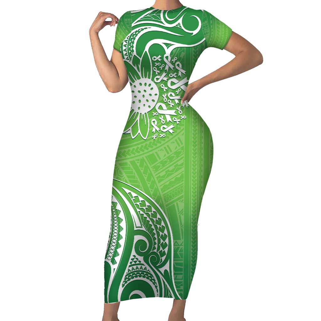 Polynesia Depression Awareness Short Sleeve Bodycon Dress Sunflower Green Ribbons Polynesian Tattoo