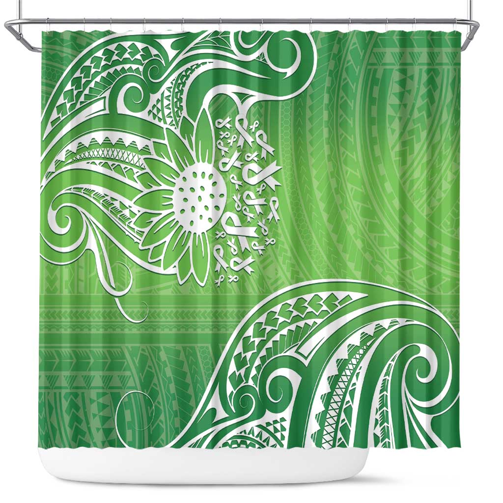 Polynesia Depression Awareness Shower Curtain Sunflower Green Ribbons Polynesian Tattoo