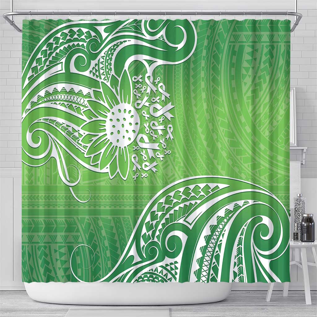 Polynesia Depression Awareness Shower Curtain Sunflower Green Ribbons Polynesian Tattoo