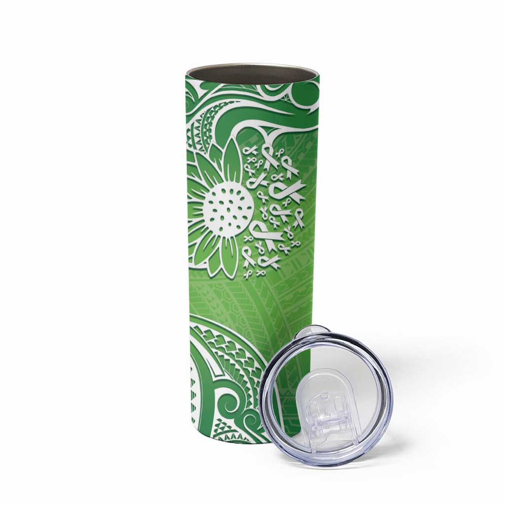 Polynesia Depression Awareness Skinny Tumbler Sunflower Green Ribbons Polynesian Tattoo