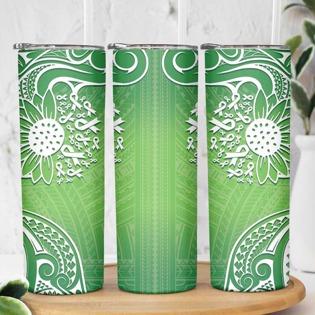 Polynesia Depression Awareness Skinny Tumbler Sunflower Green Ribbons Polynesian Tattoo