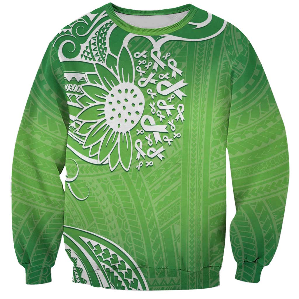 Polynesia Depression Awareness Sweatshirt Sunflower Green Ribbons Polynesian Tattoo LT14 Unisex Green - Polynesian Pride